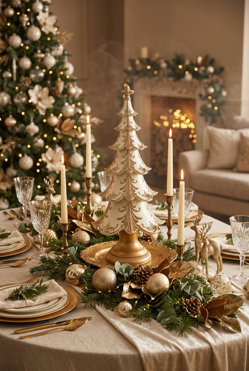 ALBERO IN RESINA, IL COLORE BIANCO E ORO MISURA 30x13x13