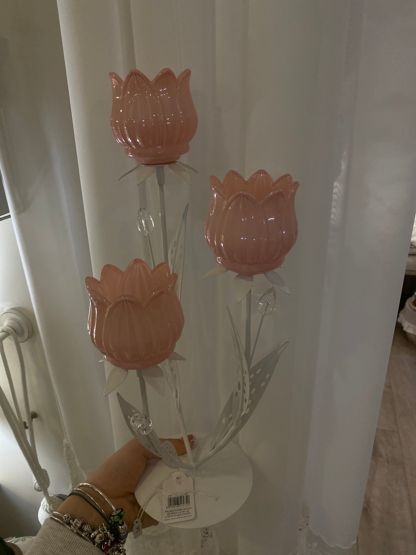 Portacandele in vetro a forma di tulipano 17x38x17cm