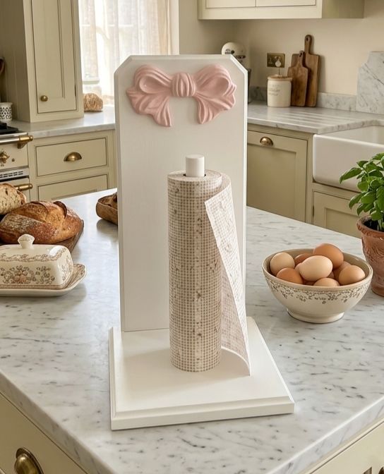PORTA ROTOLO ARTIGIANALE CON FIOCCO ROSA