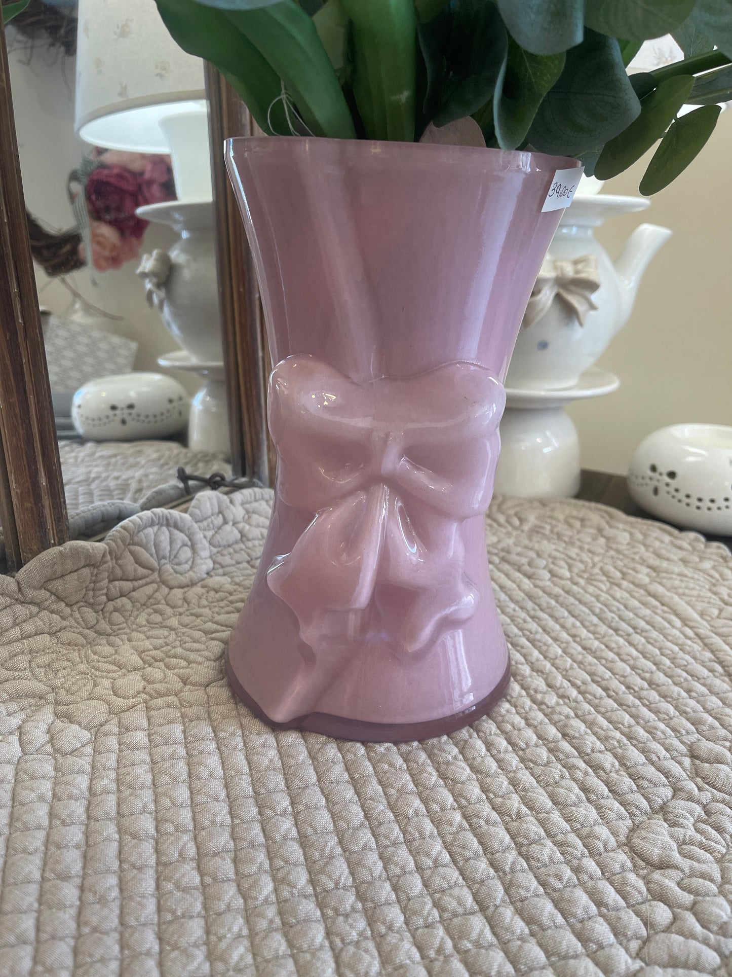 Vaso in vetro con fiocco in 3D nel colore rosa, misura 24 altezza