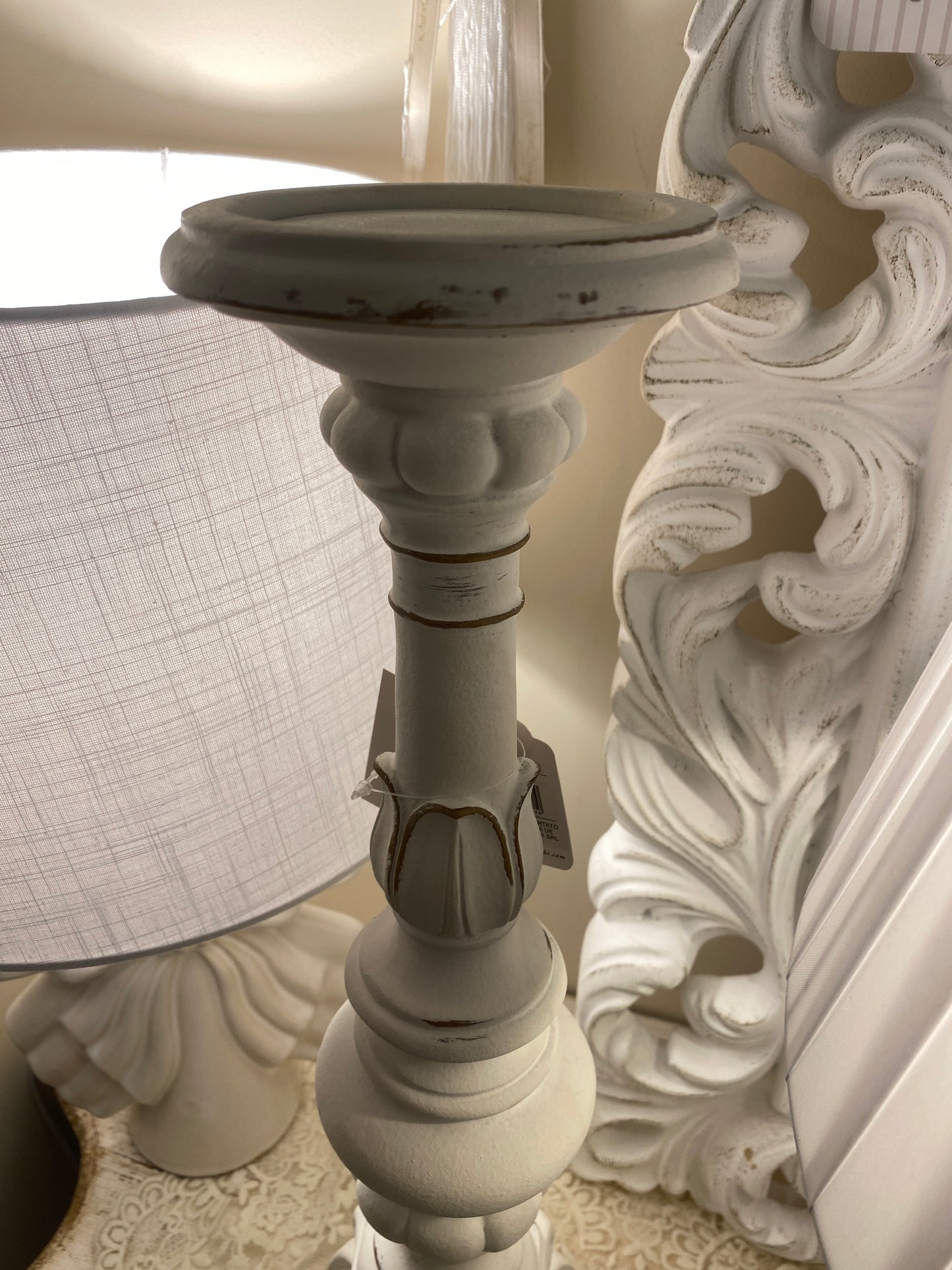 Candeliere in resina bianco 51x13cm