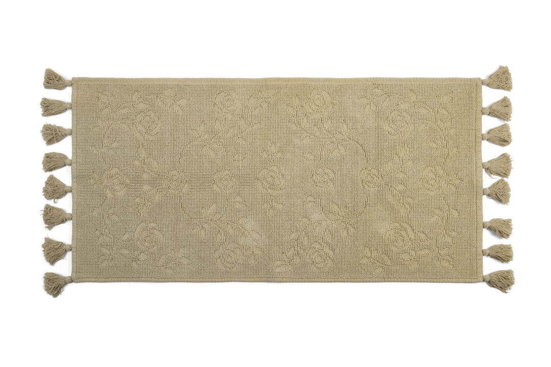 Nuvole di Stoffa Tappeto da bagno in cotone beige con frange 55x100 cm
