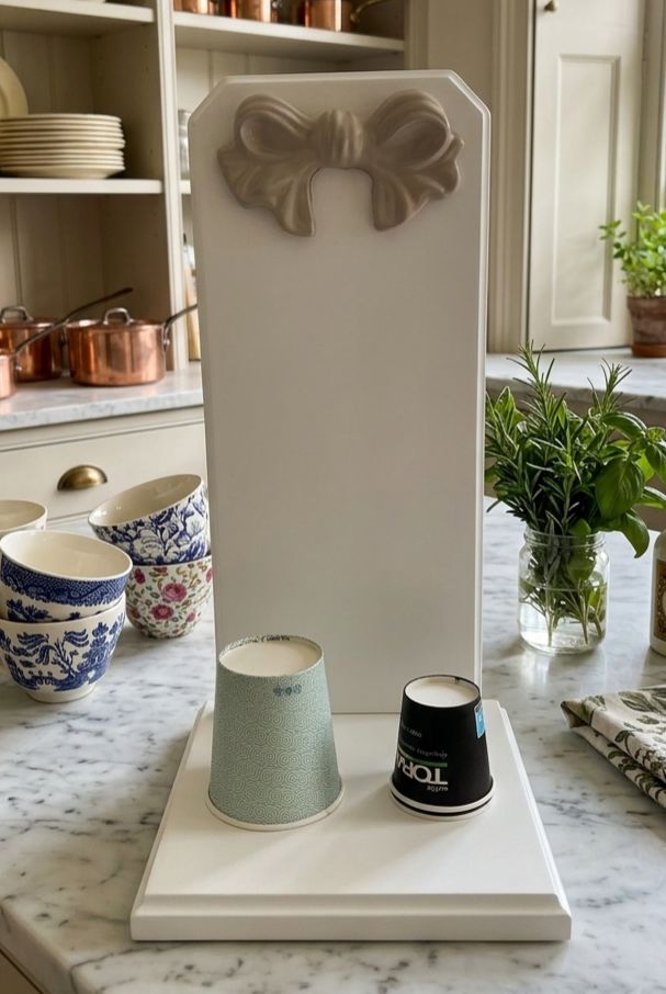 PORTA BICCHIERI IN LEGNO ARTIGIANLE CON FIOCCO DECORATIVO TORTORA