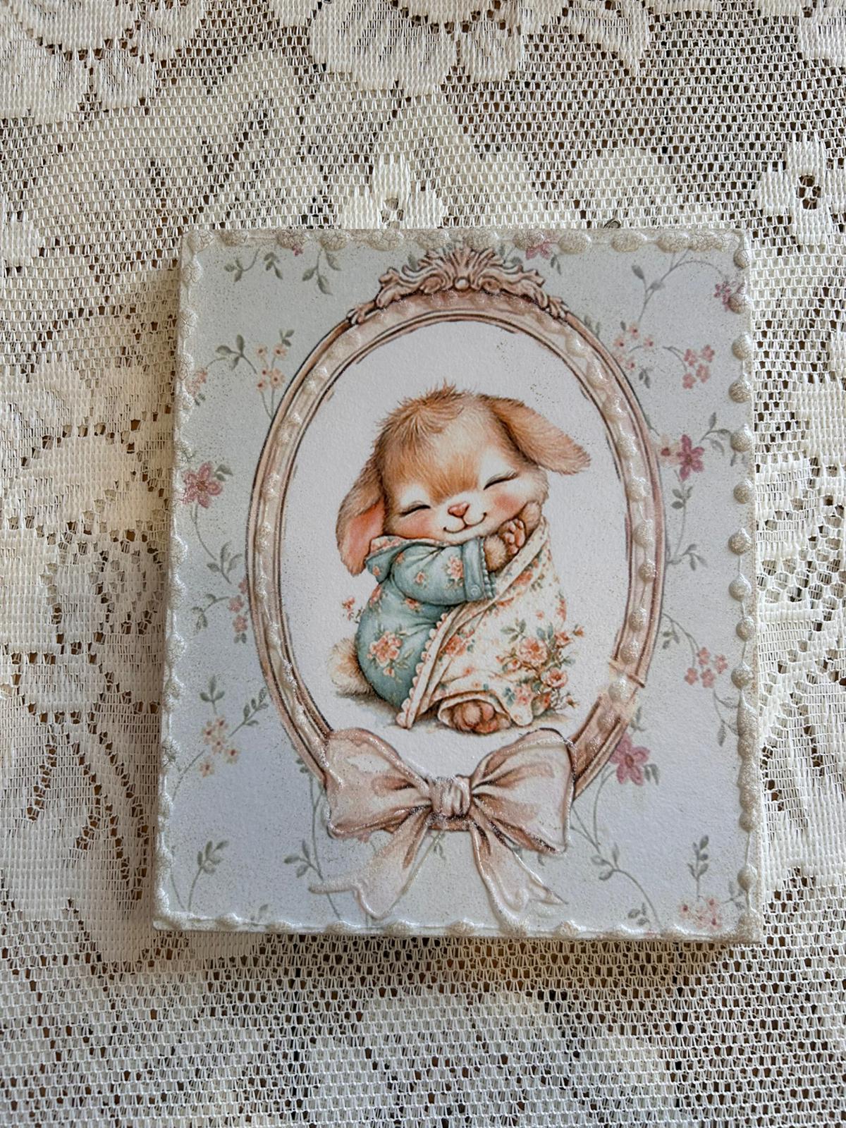 Quadro con un dolce coniglietto addormentato 20x25 Cesaria Arte