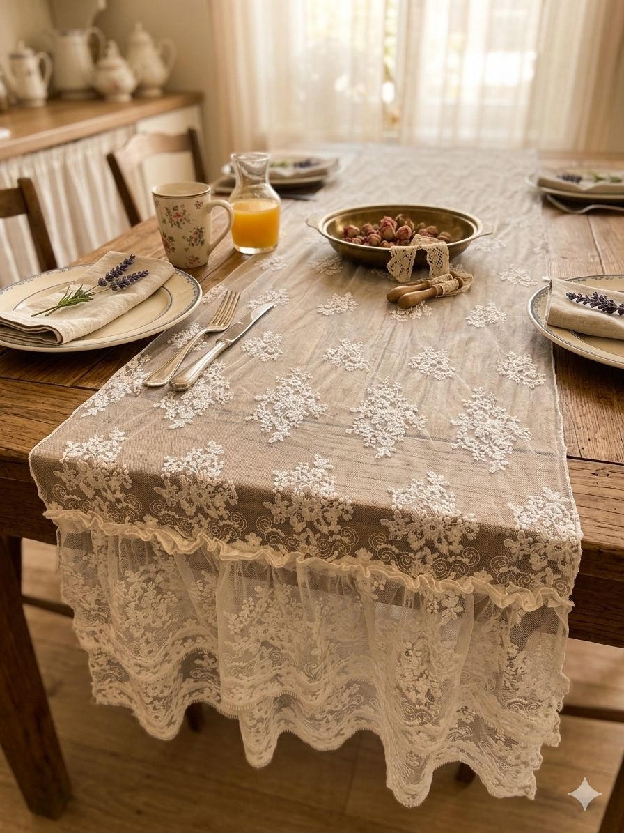 Runner in total pizzo yulia white Officina tessile