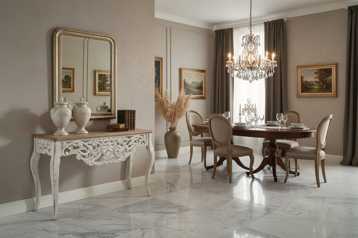 TAVOLINO 111X40X77 CM CONSOLLE IN LEGNO BIANCO MARRONE