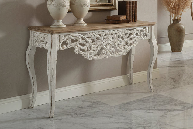 TAVOLINO 111X40X77 CM CONSOLLE IN LEGNO BIANCO MARRONE