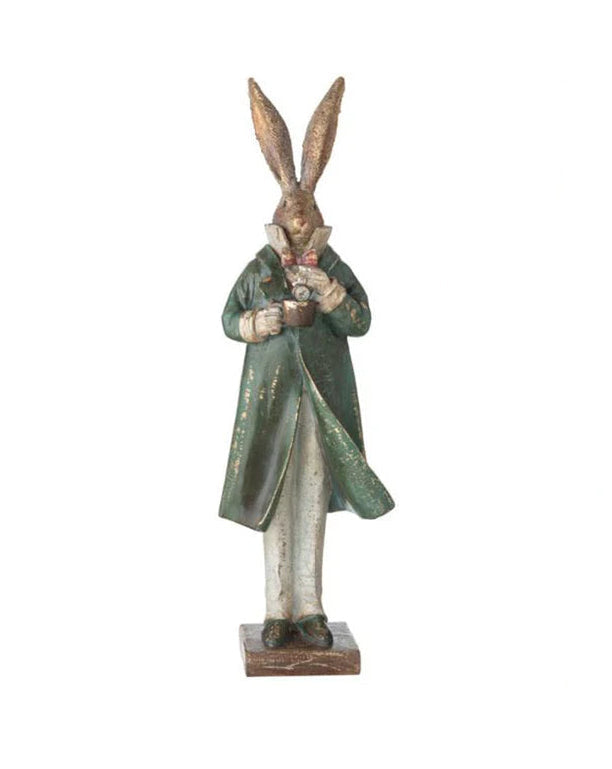 Statuina Coniglio di pasqua in resina effetto anticato 14x11xH47 cm
