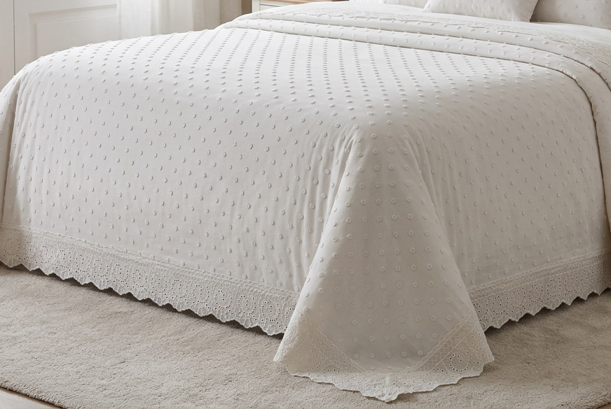 TRAPUNTINO MATRIMONIALE CON PIZZO SAN GALLO MISURA 260x260 colore beige