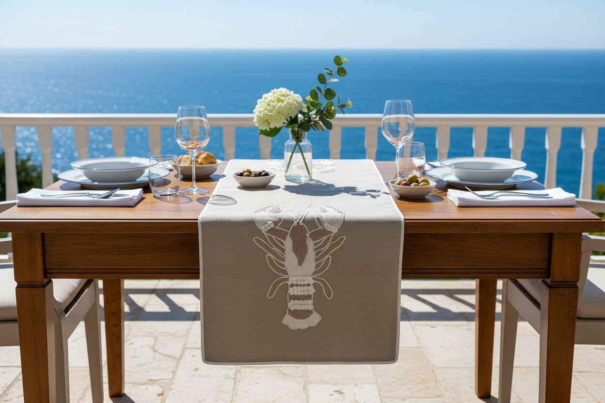 Runner Blanc Mariclo con ricamo aragosta misura 40x140