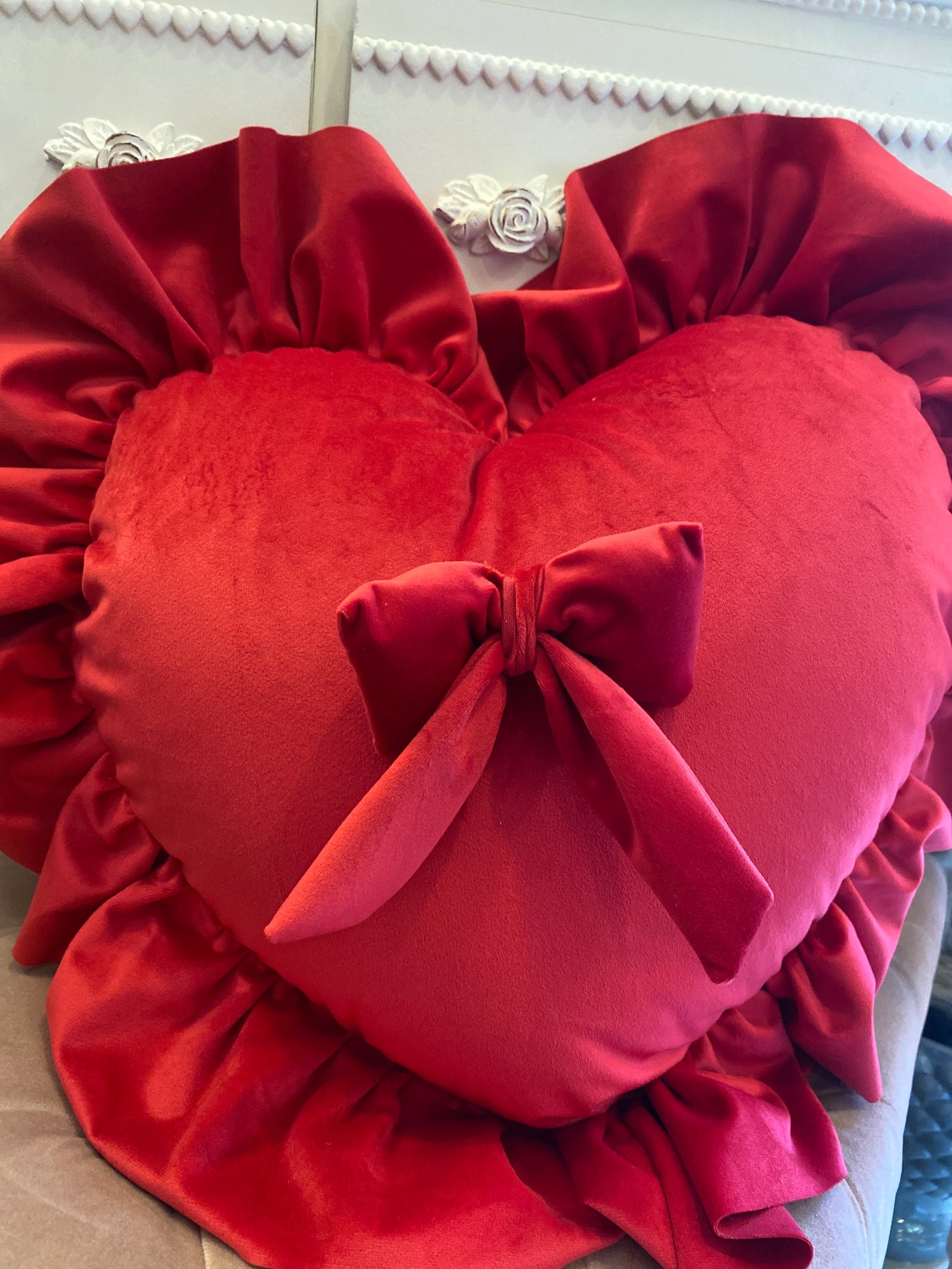 Cuscino fiocco velluto rosso 40x35+10 la balza