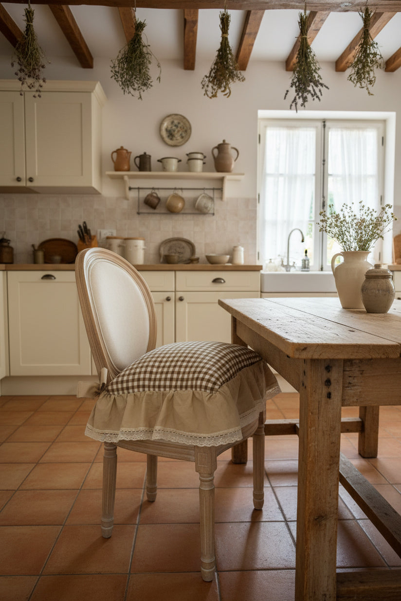CUSCINO SEDIA OFFICINA TESSILE MISURA 45x45+15 LA BALZA SFODERABILE COMPLETO DI IMBOTTITURA 100% COTONE TESSUTO QUADRETTINO TORTORA E BEIGE