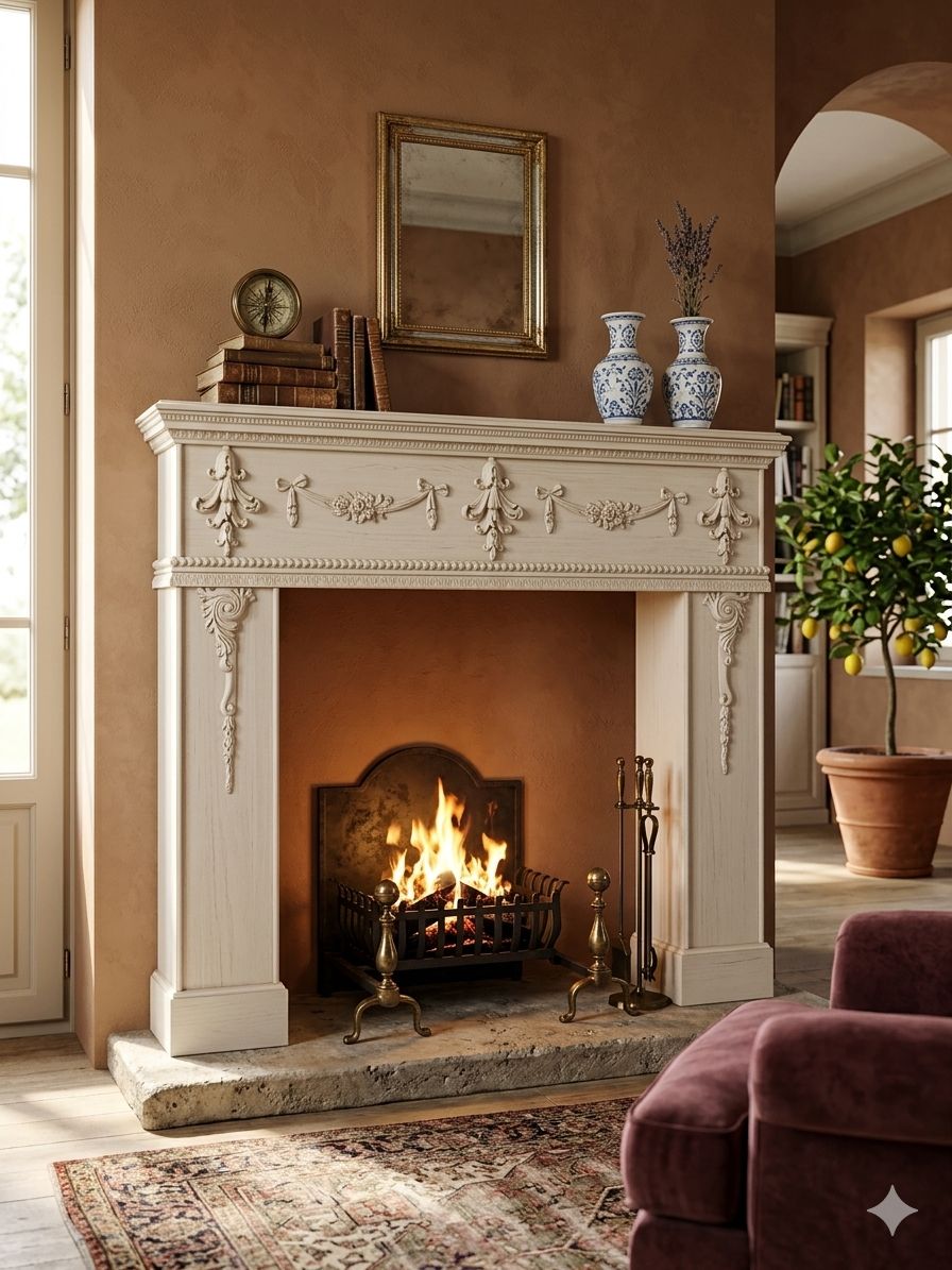 CORNICE CAMINO IN LEGNO AVORIO L'ARTE DI NACCHI VA-476