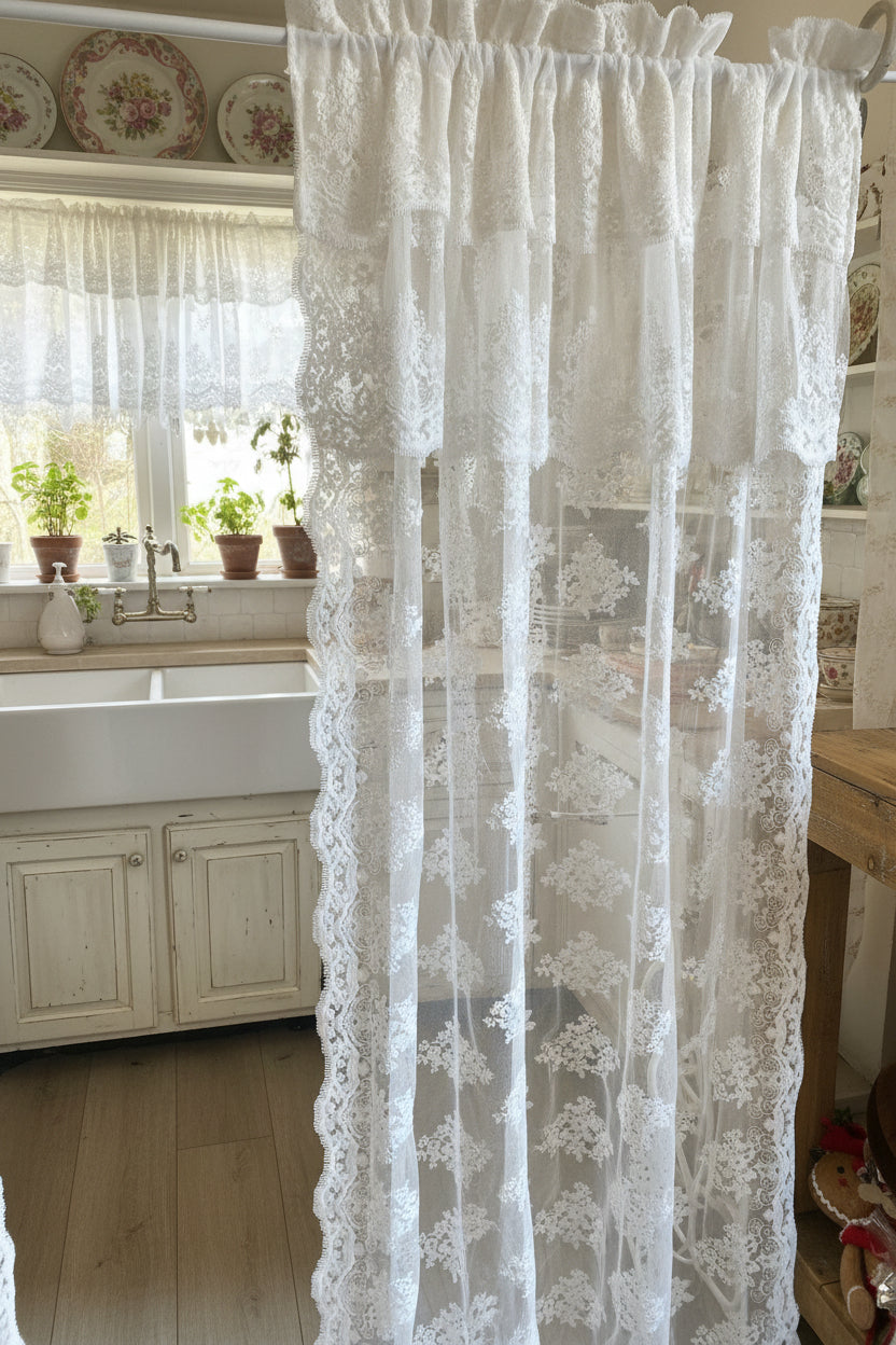 COPPIA DI VETRAGE IN PIZZO JULIA OFFICINA TESSILE COLORE BIANCO