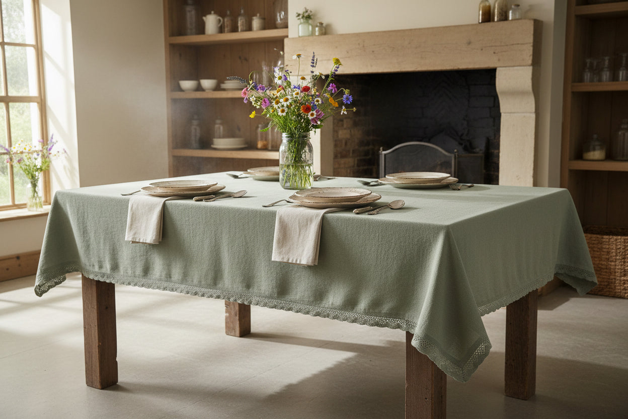 Tovaglia con pizzo verde blanc mariclo 150x290cm