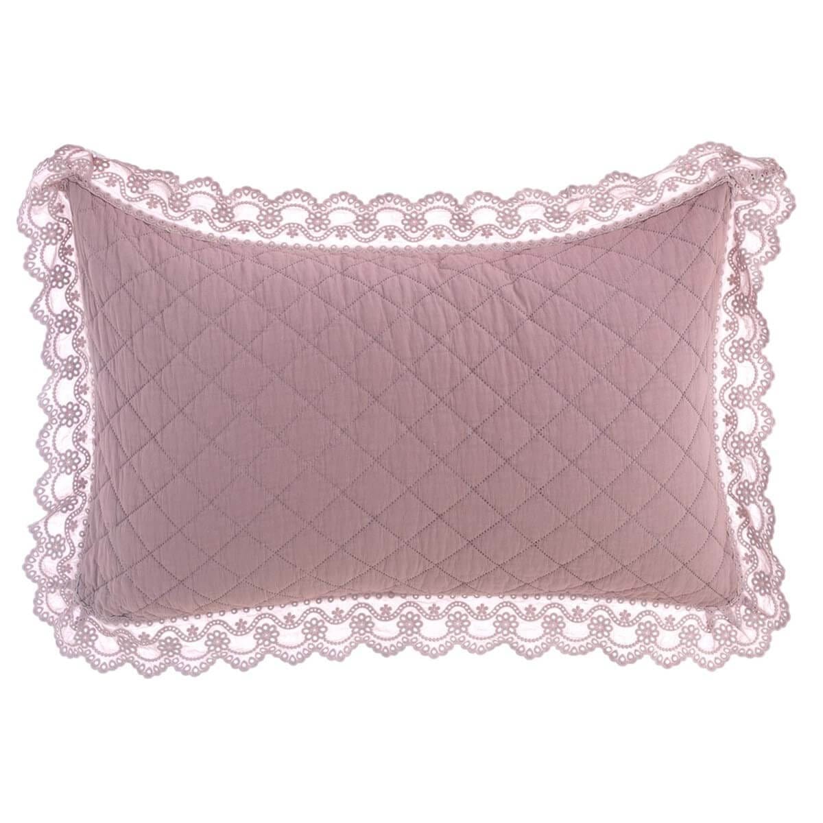 Blanc MariClo Trapunta matrimoniale rosa con pizzo sangallo 260x260 + 2 copriguanciali