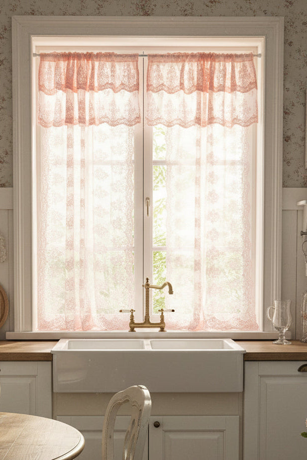 COPPIA DI VETRAGE PIZZO JULIA MISURA 60x220 COLORE ROSA