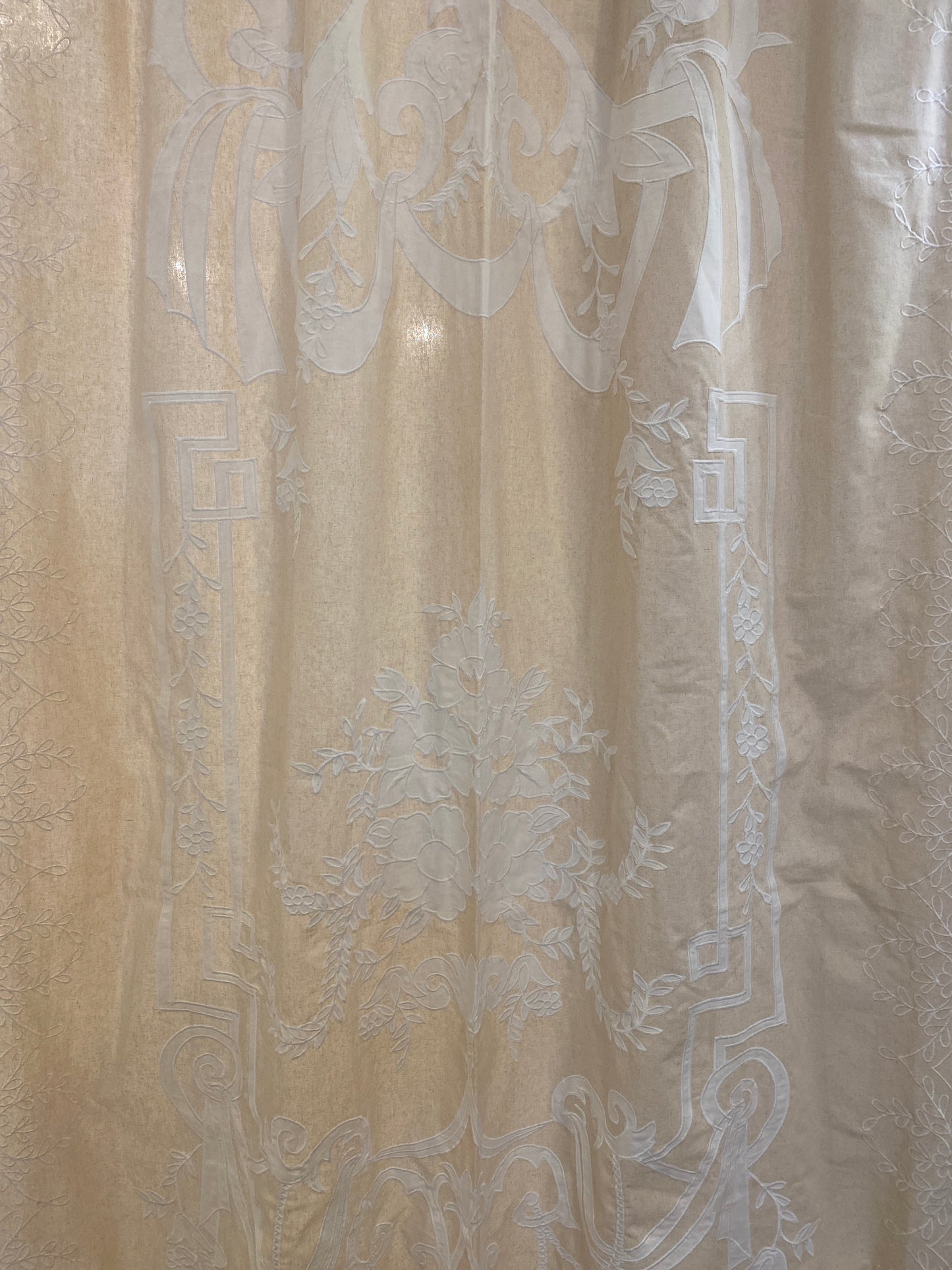 Pannello di cotone con ricamo centrale ed ambi lati BEIGE 300x133cm