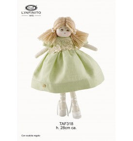 BAMBOLA DI STOFFA MEDIA IN PURO LINO VERDE - H. 28 CM