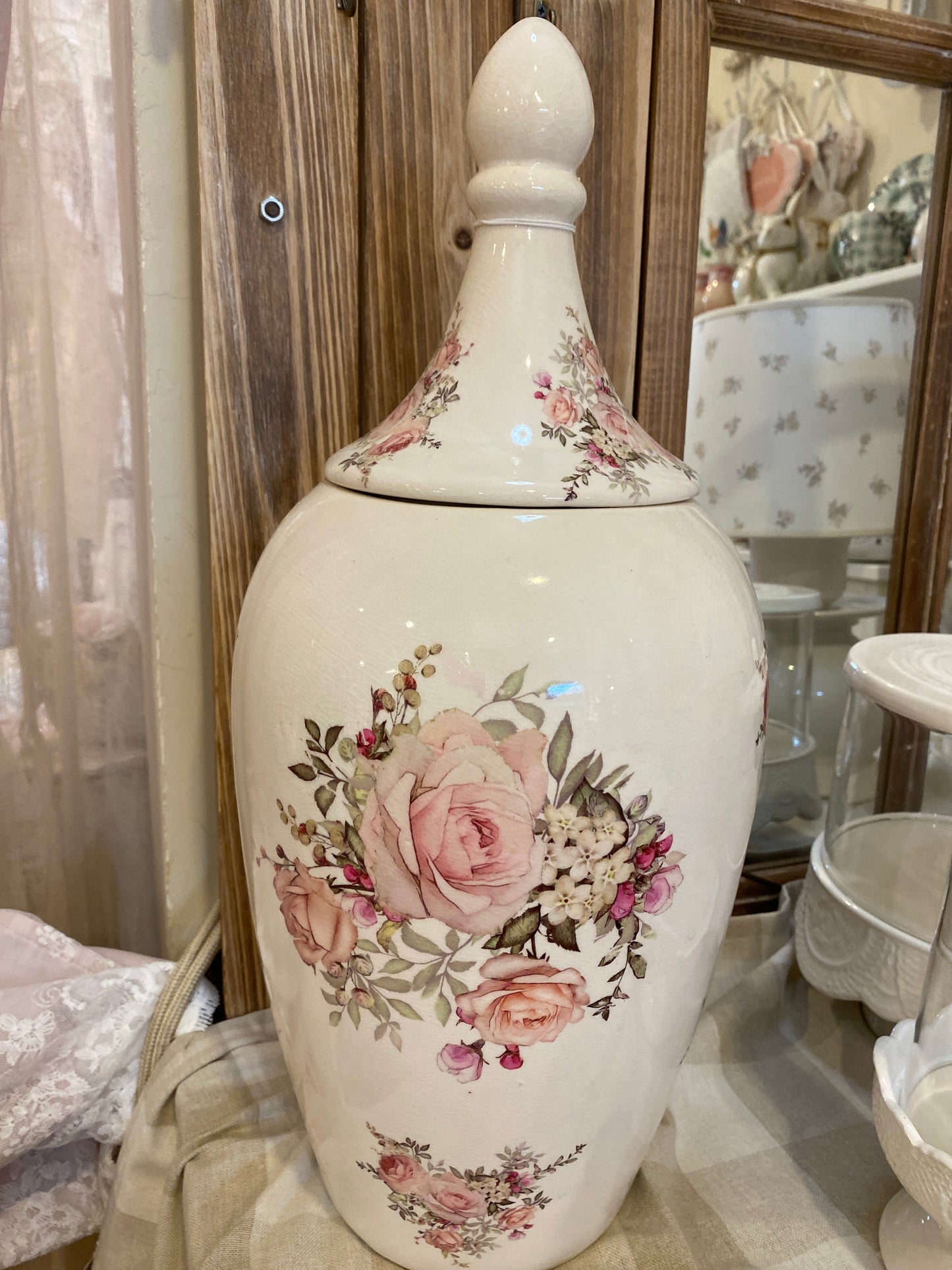 Poutish in ceramica con decoro rose misura 46 h