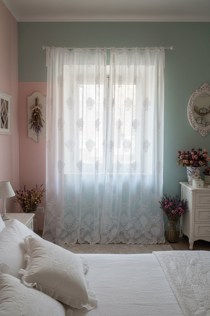 Telo tenda cleome in tulle con decoro misura 140x290