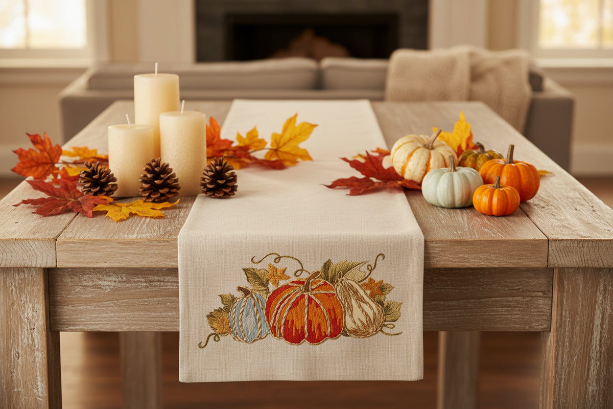 RUNNER DECORO ZUCCA 100% cotone misura 160x45