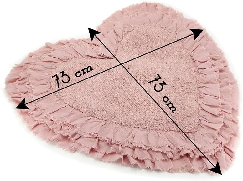 Tappeto Bagno a Forma di Cuore con Volant Stile Shabby Chic 100% Cotone Colore Rosa