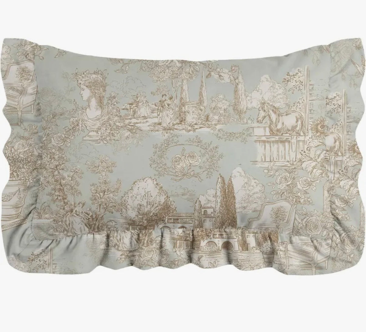 Blanc Mariclò Set di 2 copriguanciali verde con gale "Toile du Borgo" 50x80 cm