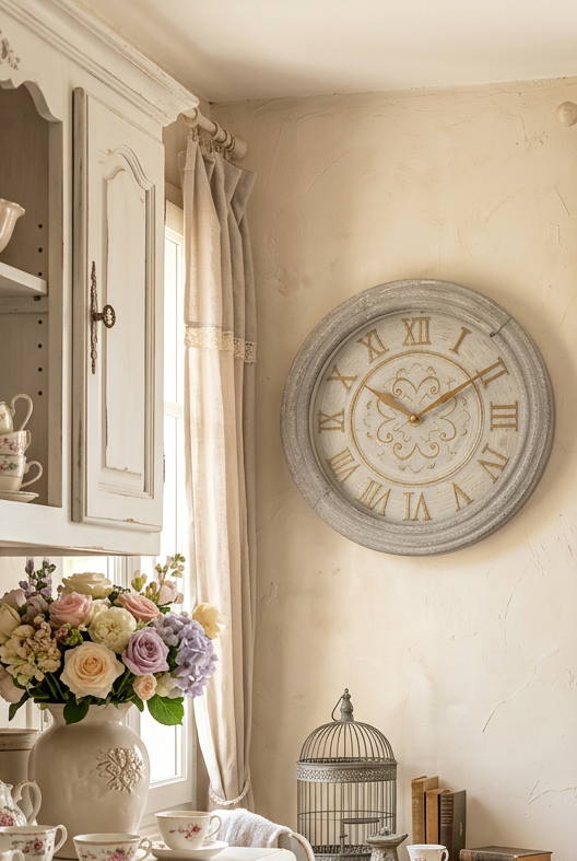 OROLOGIO IN LEGNO, COUNTRY NUVOLE DI STOFFA DIAMETRO 30
