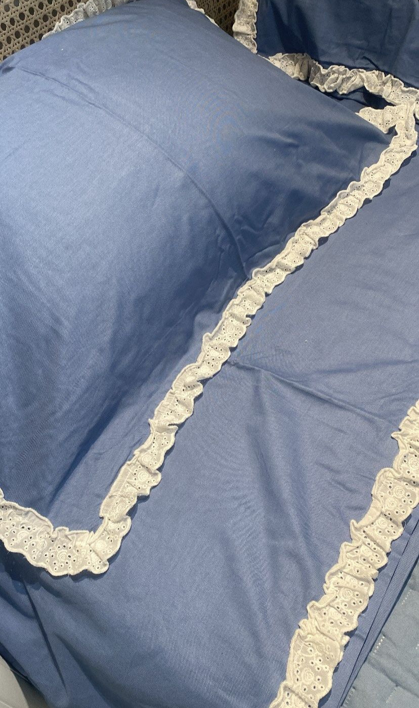 Coppia di lenzuola in san gallo AZZURRO POLVERE OFFICINA TESSILE