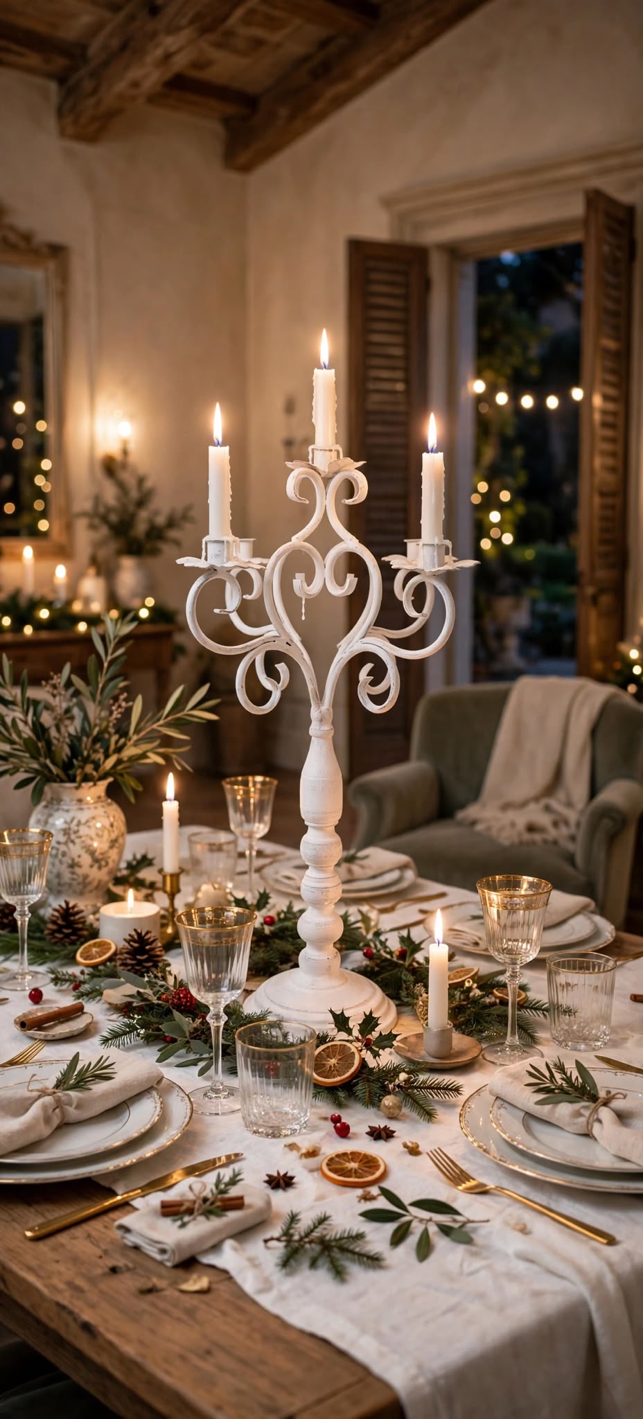CANDELIERE 5 BRACCIA 68 CM BRANDANI IN METALLO BIANCO COD 80846