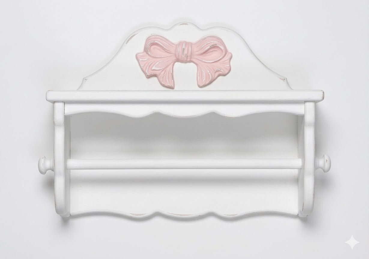 Mensola porta scottex in legno con fiocco rosa