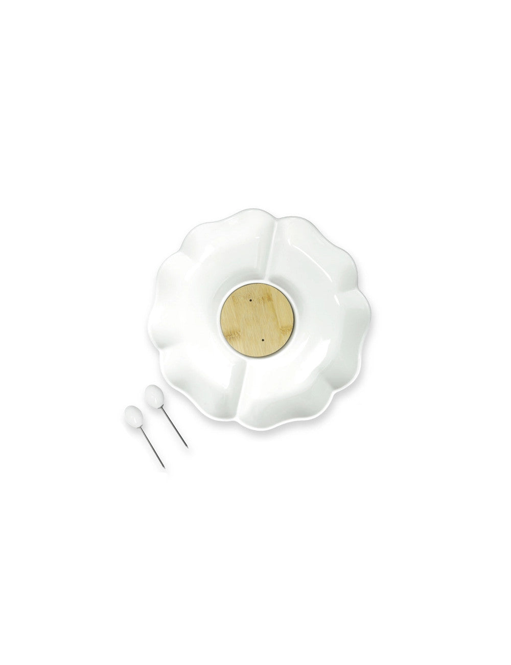 ANTIPASTIERA ORTENSIA PORCELLANA E BOMBOO C/2 FORCH INOX 51177