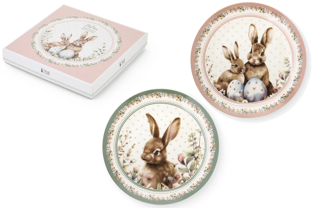 Nuvole di Stoffa Set 2 Piatti dolce/dessert di pasqua in porcellana "Rabbit PePen" 20.3x12.3x1.7 cm