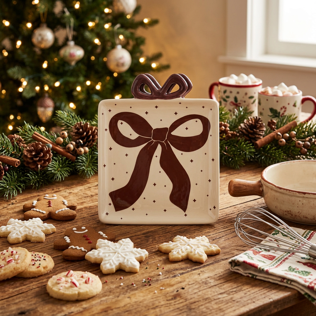 Piattino da dessert, misura 13 × 16 con fiocco colore Borgogna in promo 8€