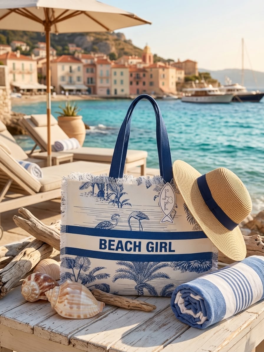 Borsa mare beach girl "LovelyShabby" blu