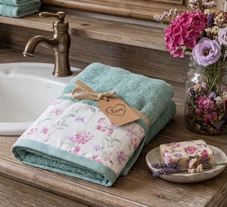 Coppia di asciugamani "LovelyShabby" verde tiffany