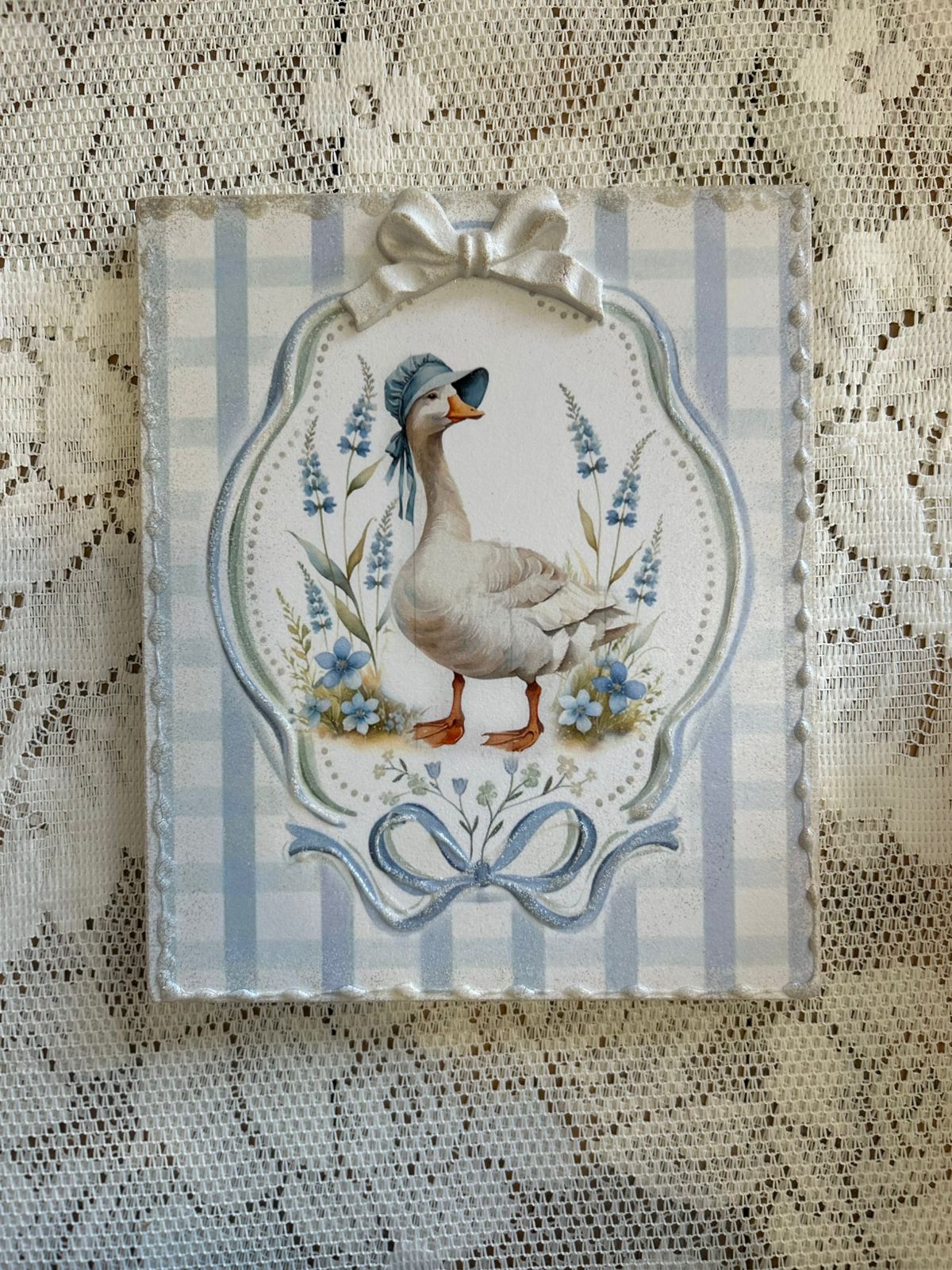 Quadro con oca e fiocchi azzurri 20x25 Cesaria Arte