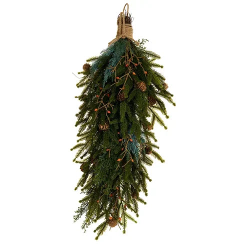 TRALCIO CIPRESSO E PINO CON PIGNE NUVOLE DI STOFFA 70CM