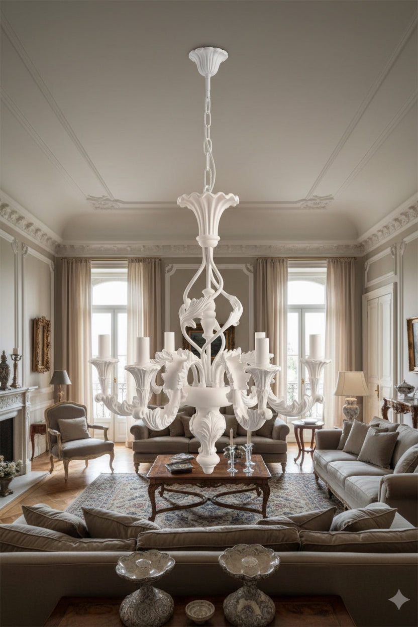 Lampadario in legno artigianale a 6 luci