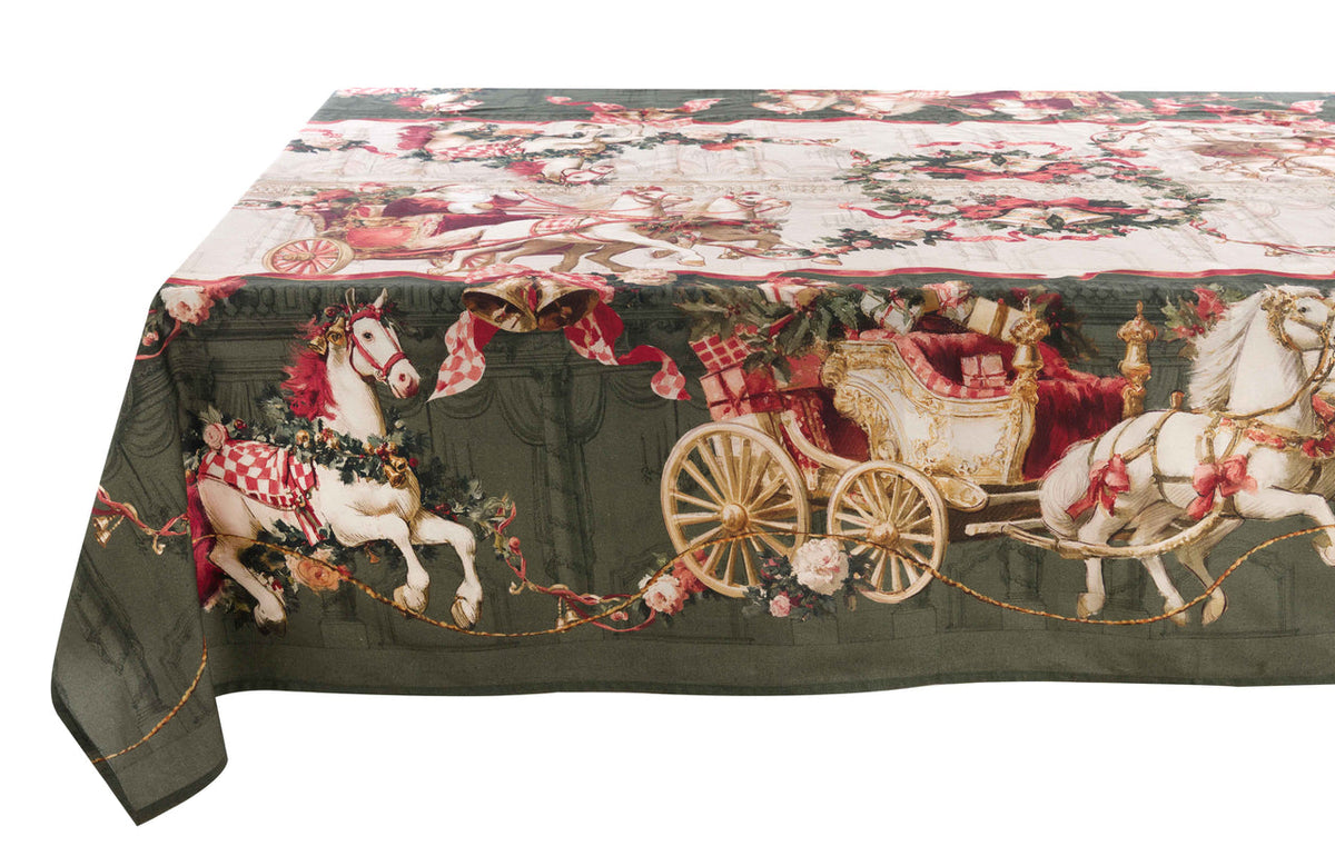 Blanc Mariclò Tovaglia CALESSI E CALESSINI rettangolare natalizio in cotone 160x240 cm