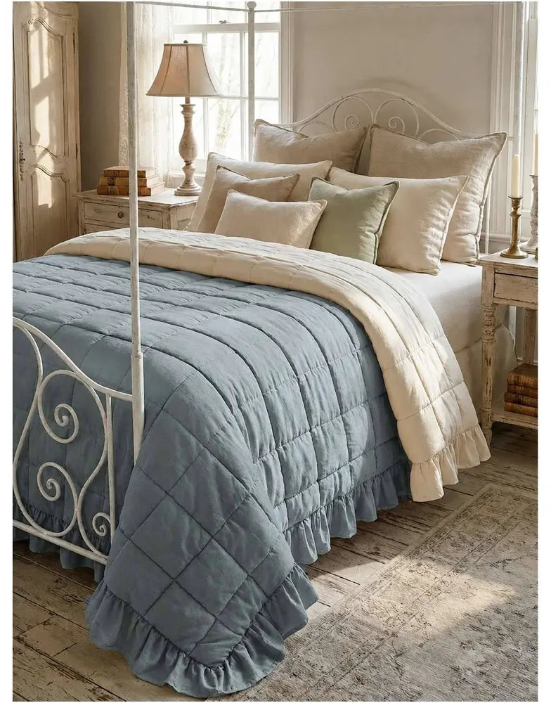 BLANC MARICLO TRAPUNTA MATRIMONIALE BICOLORE CON GALA AZZURRO 260X260