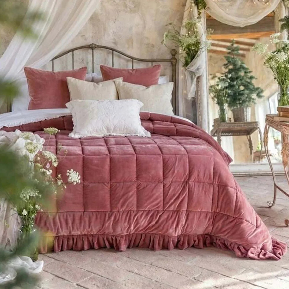 BLANC MARICLO TRAPUNTA IN VELLUTO ROSA CON GALEE 260 X 260 CM A4064199VE