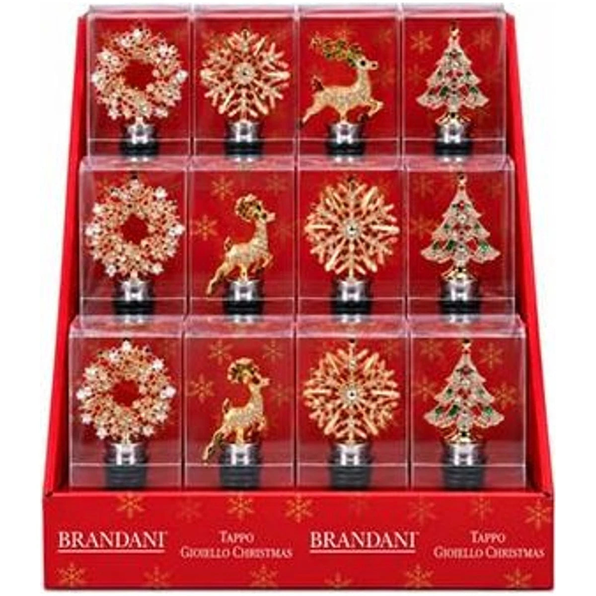 Tappo Bottiglia Vino Natale Gioiello BRANDANI Christmas Vetro Decori Assortiti 80285