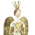 Decorazione da tavolo figura di angelo in metallo con cuore in oro bianco 39X9X9 cm