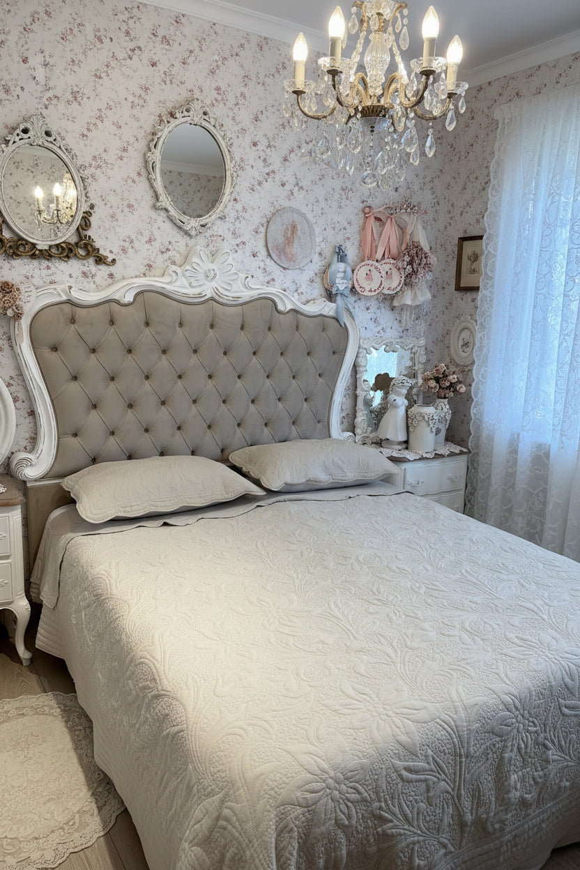 Boutis matrimoniale Atelier 17 modello Versailles misura 260x260 colore beige ￼