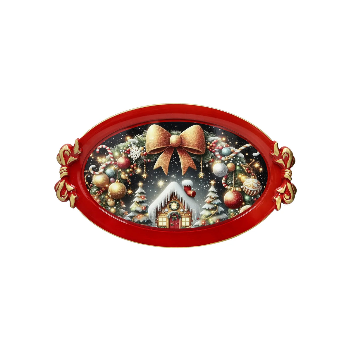 Vassoio Christmas Rosso C/manici Fiocco Ovale PP 50X30  81171