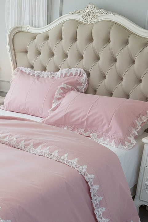 Lenzuola matrimoniale officina tessile pizzo romantico  con coppia di federe colore rosa
