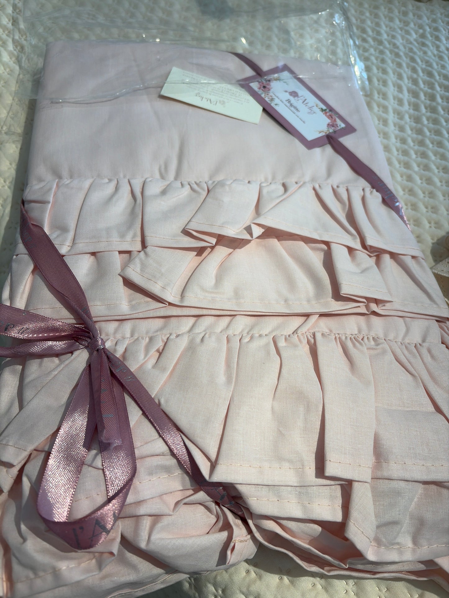 Coppia di lenzuola matrimoniale, l’atelier 17 modello Brigitte, colore avorio completo di copri guanciali