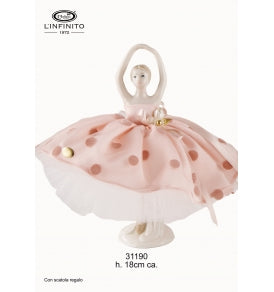 BALLERINA IN PORCELLANA CON ABITO A POIS CIPRIA - ELEGANZA E STILE, ALTEZZA 18 CM